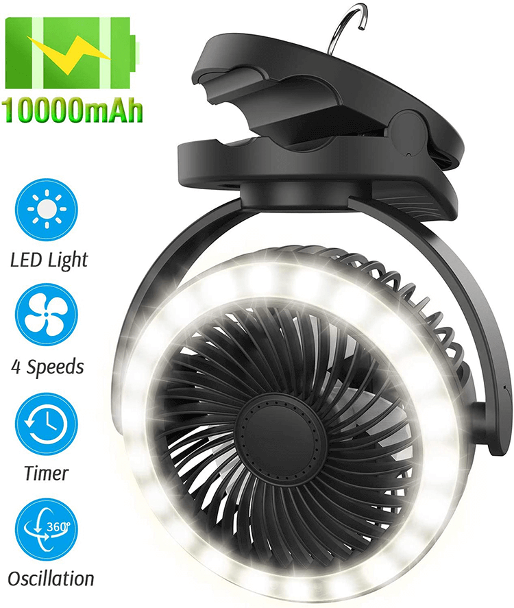 10000mAh Camping USB Fan w/ LED Lantern,Rechargeable Battery