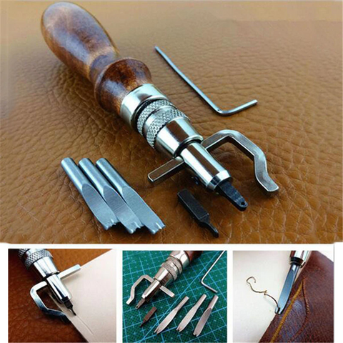 7 in 1 Set Pro Leathercraft Adjustable Stitching and Groover Crease Leather Tool