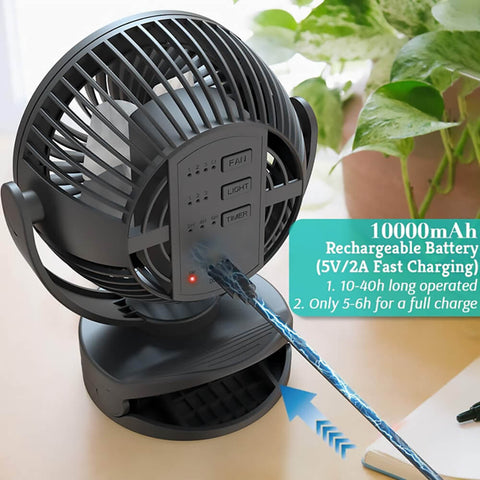 AirFlow™ 7" Multifunction Camping Fan 4-Speed USB Rechargeable for Desktop, Tent and Stroller